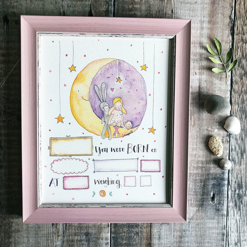 "Baby Girl Moon" Personalised Print
