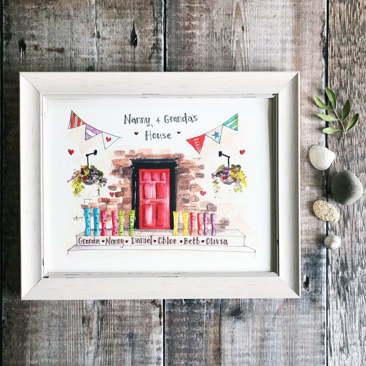 Red Front Door with Wellies Personalised Print