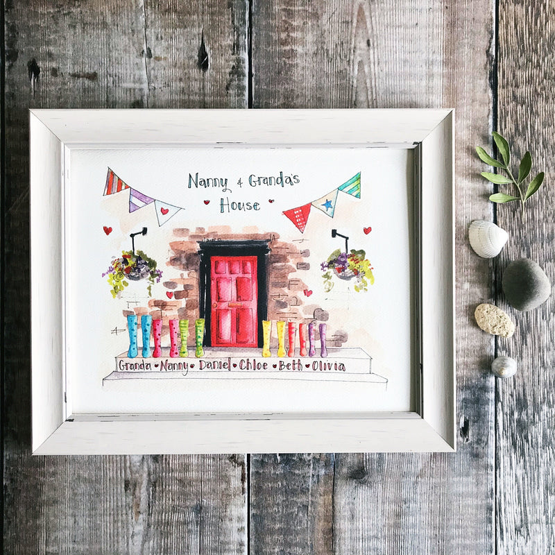Red Front Door with Wellies Personalised Print