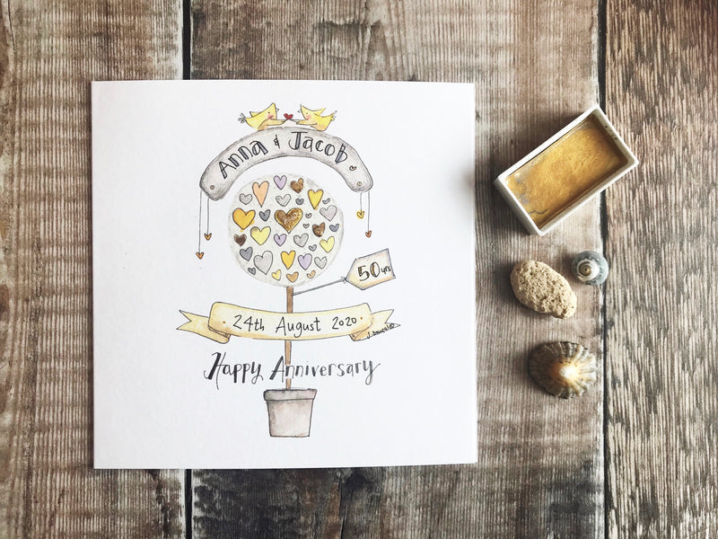 Gold Anniversary Tree Card - Personalised