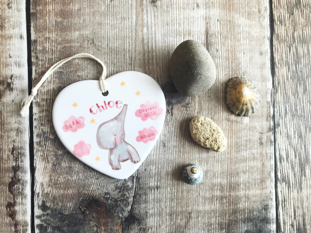 Personalised Pink Elephant Ceramic Heart