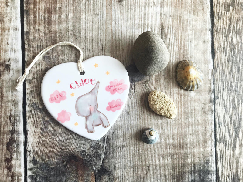 Personalised Pink Elephant Ceramic Heart