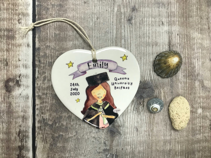 Graduation Dark Hair Ceramic Heart