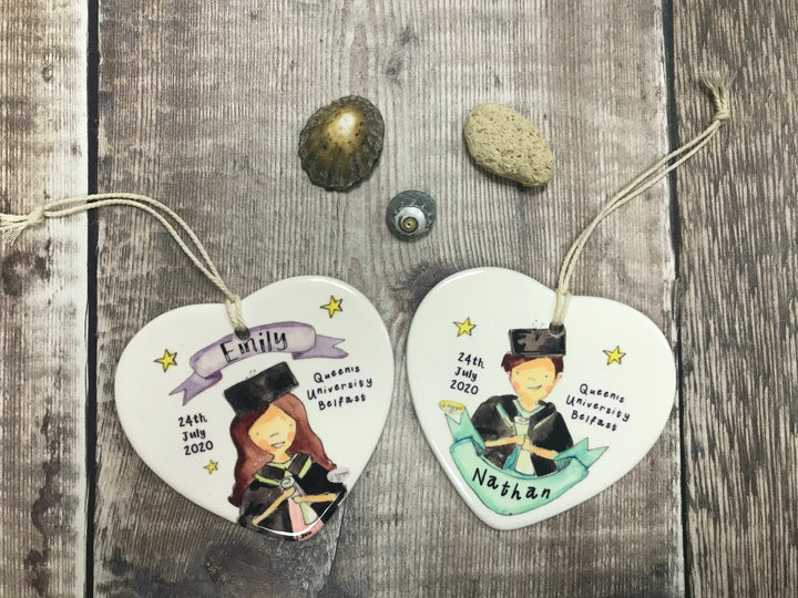 Graduation Dark Hair Ceramic Heart