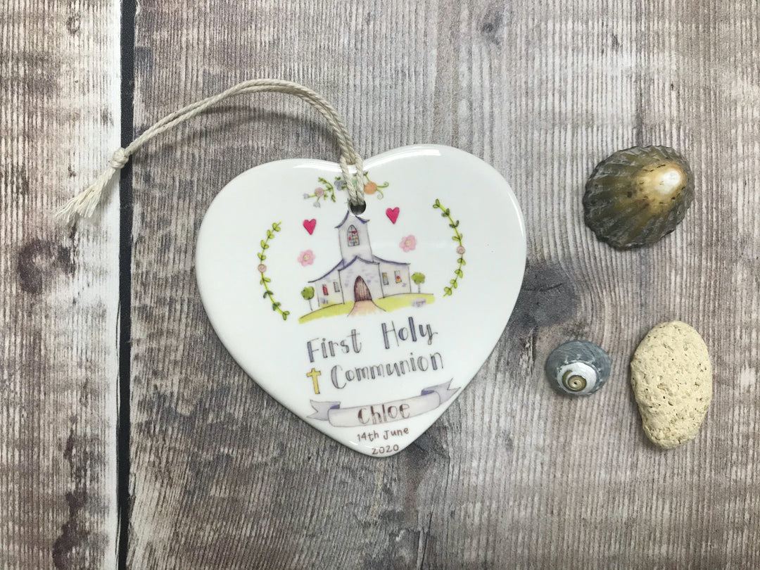 First Holy Communion Little Church Ceramic Heart
