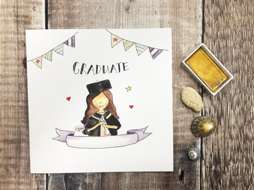 Dark Hair Girl Graduate Card - Personalised