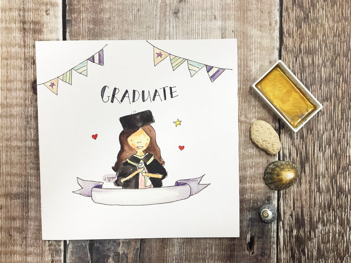 Dark Hair Girl Graduate Card - Personalised