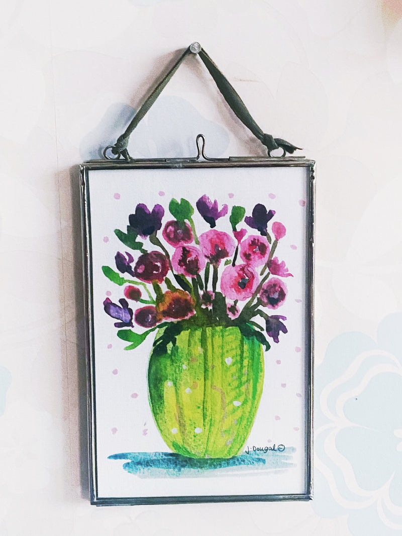 Little Green Vase Hanging Glass Picture