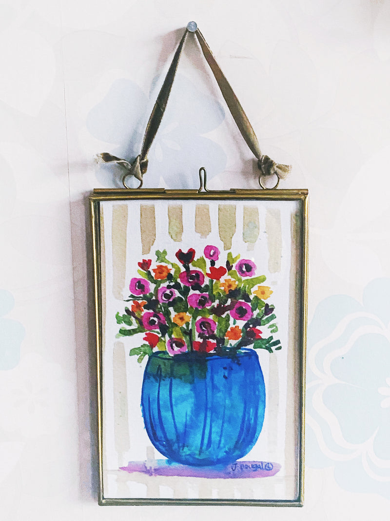 Little Blue Vase Hanging Glass Picture