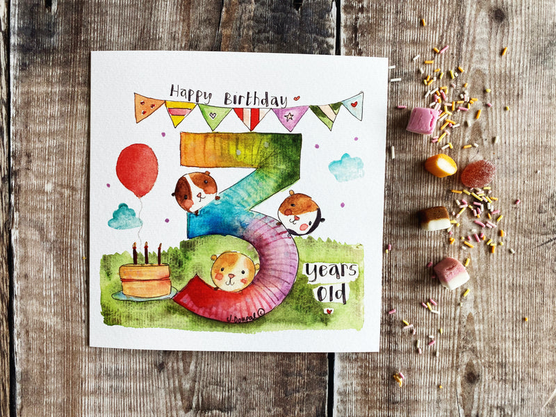 Guinea Pigs 3rd Birthday Card - Personalised
