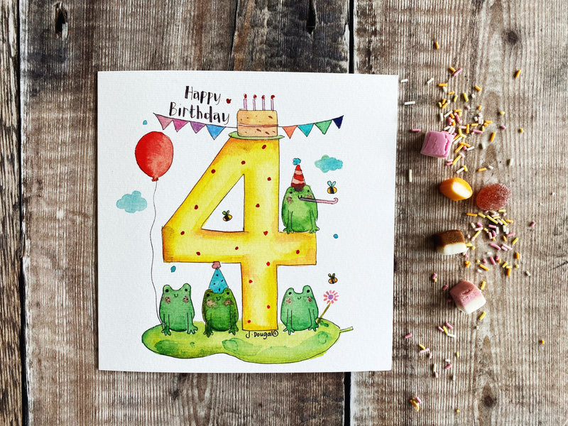 Froggies 4th Birthday Card - Personalised