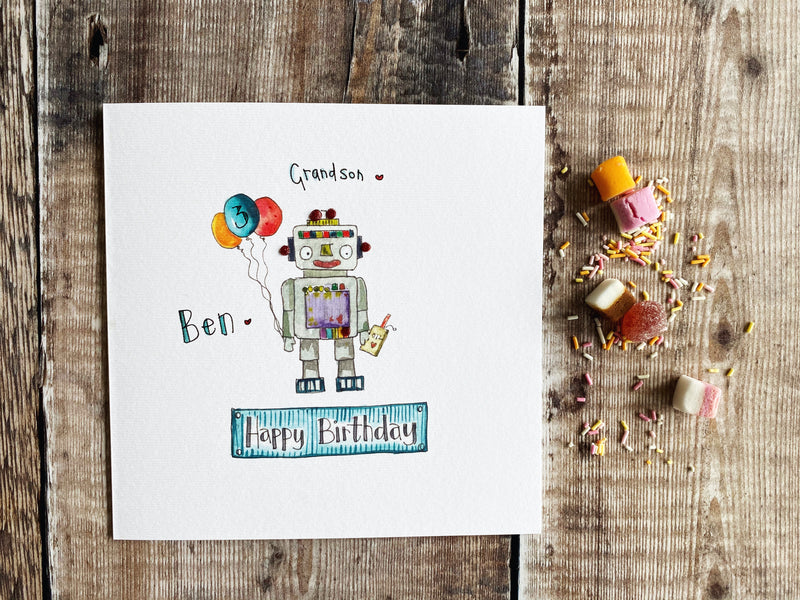 Little Robot Birthday Card - Personalised