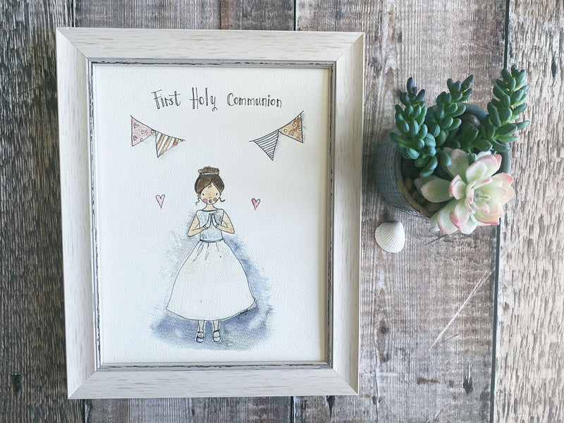 Medium Framed Picture "First Holy Communion" Hair Up