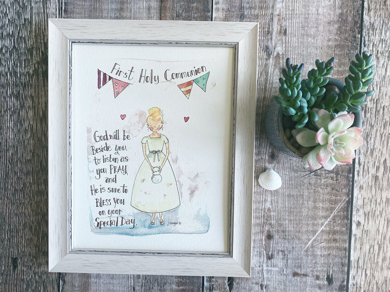 Medium Framed Picture "First Holy Communion" with Verse