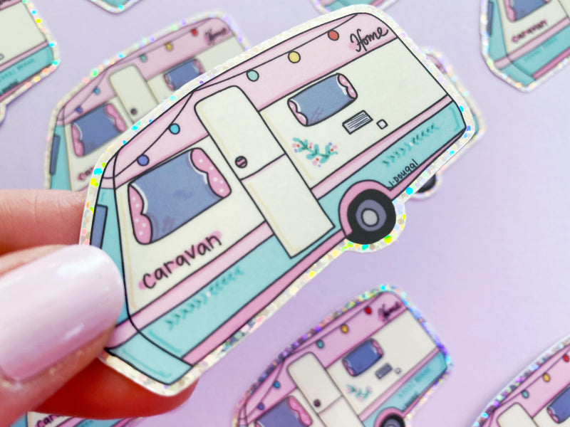 Glitter Pink Caravan Sticker