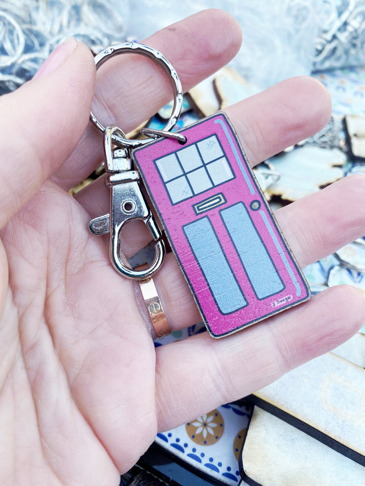Pink Door Wooden Keyring