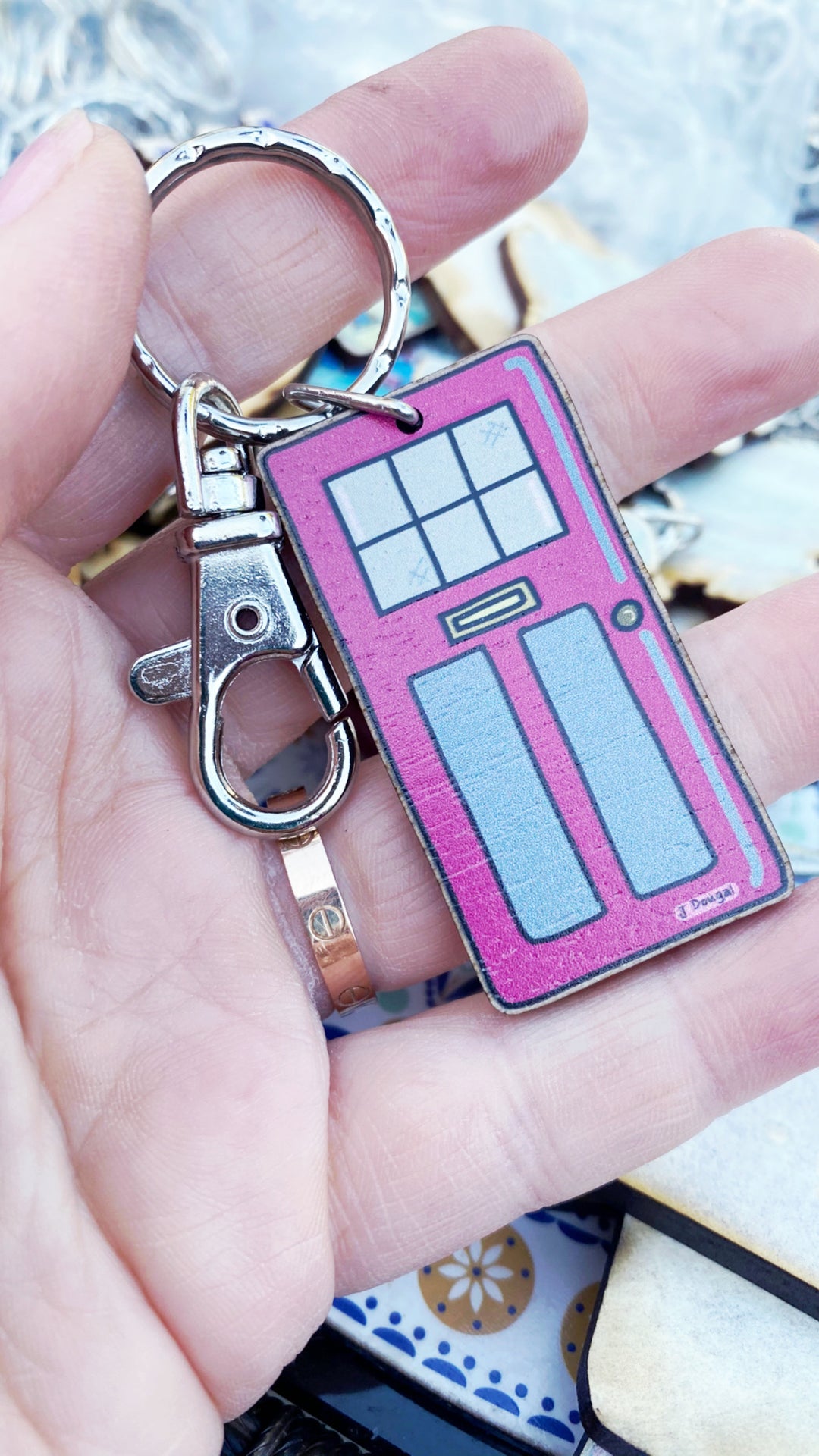 Pink Door Wooden Keyring