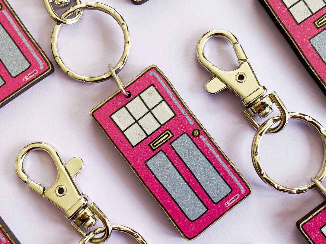 Pink Door Wooden Keyring