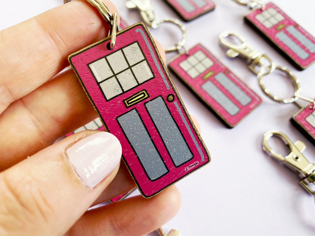 Pink Door Wooden Keyring