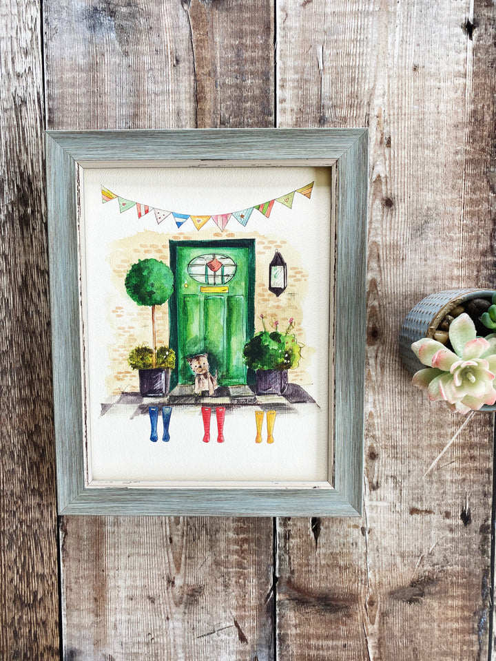 Emerald Front Door with Wellies Personalised Print