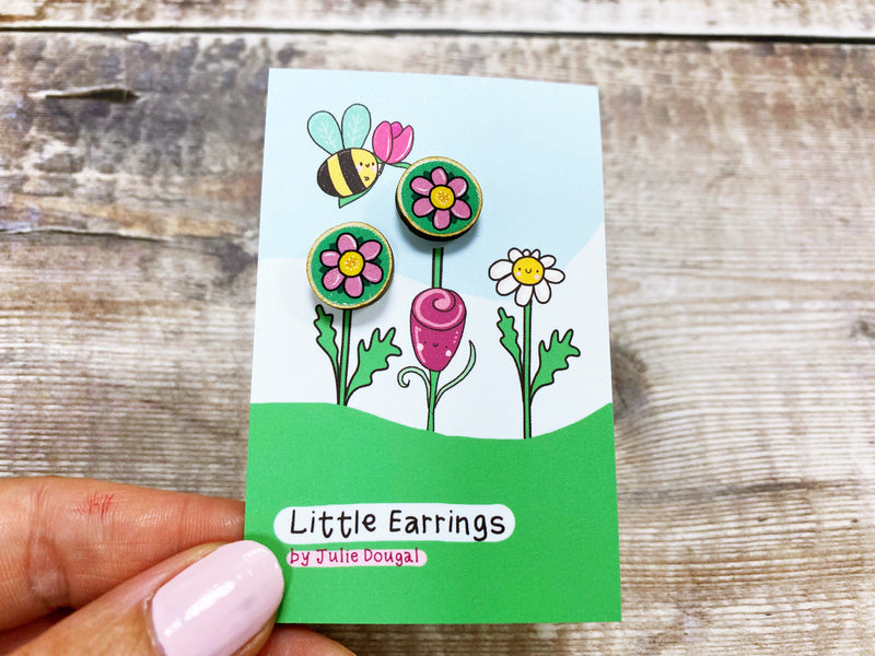 Little Flower Wooden Earrings Hypoallergenic