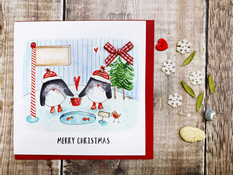 "2 Penguins" Christmas Card - Personalised