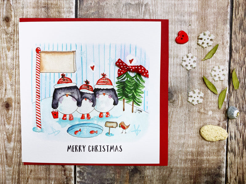 "3 Penguins" Christmas Card - Personalised