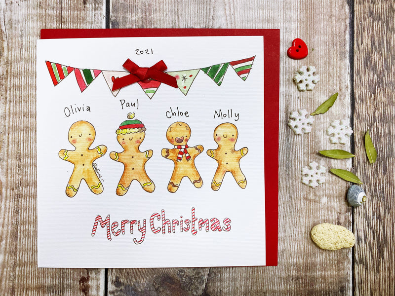 4 Gingerbread Family Christmas Card - Personalised