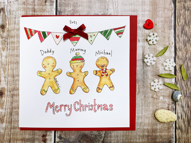 3 Gingerbread Family Christmas Card - Personalised
