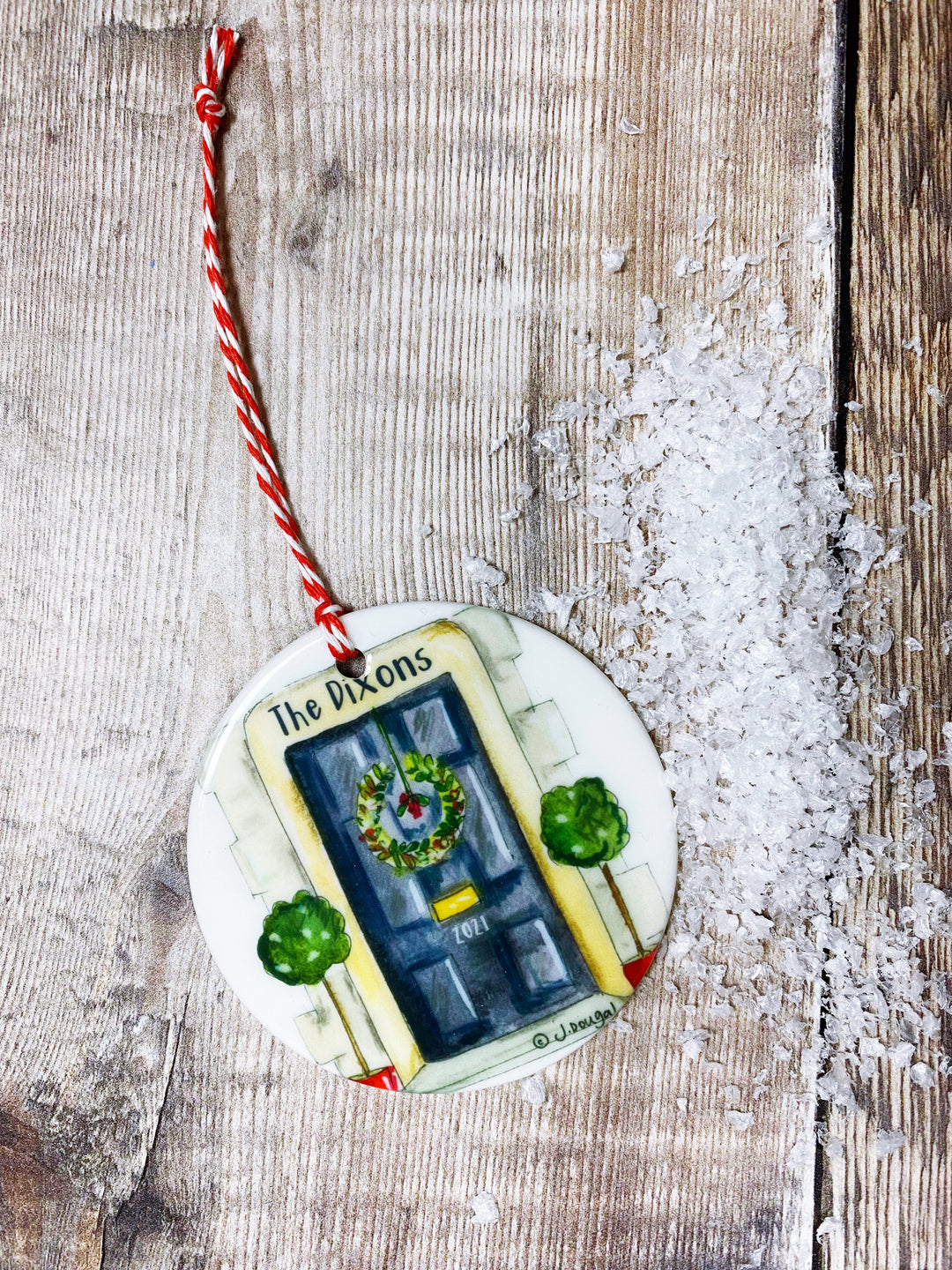 Front Door Christmas Home Ceramic Bauble