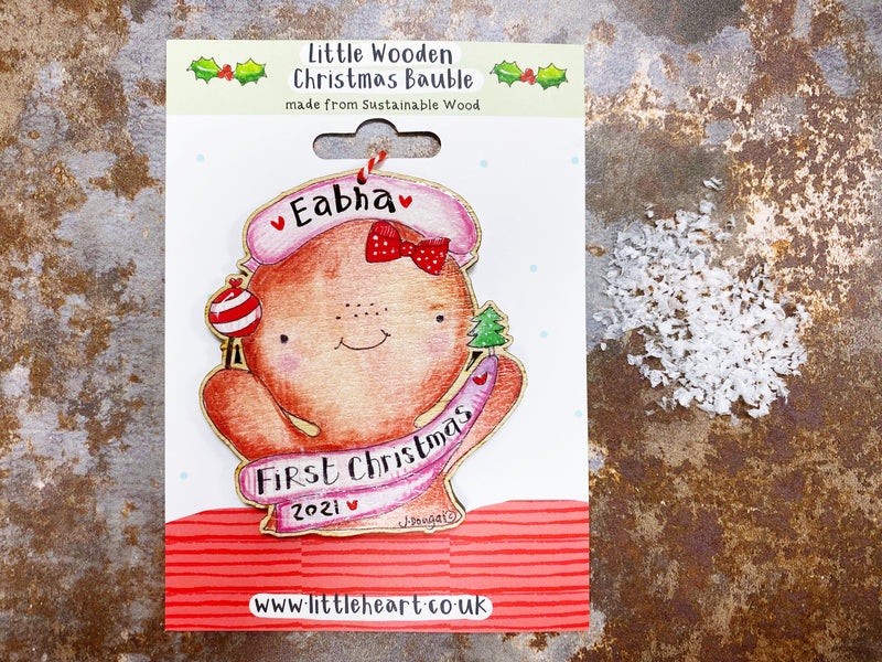 Wooden First Christmas Gingerbread Pink decoration