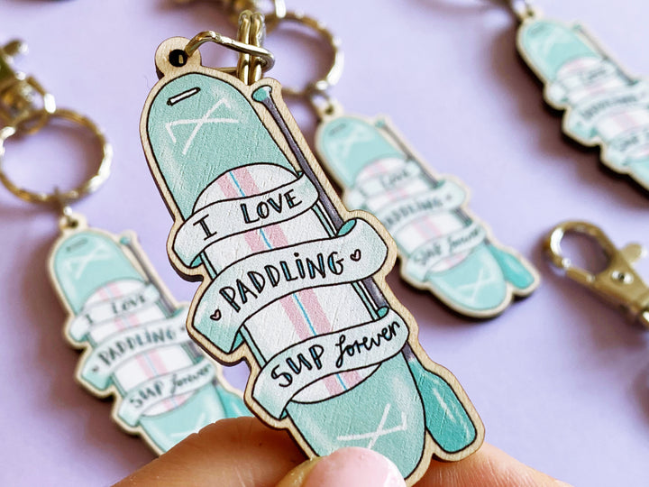 Paddle boarding Wooden Keyring