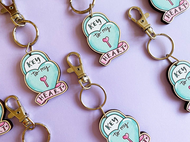 Key to my Heart Wooden Keyring