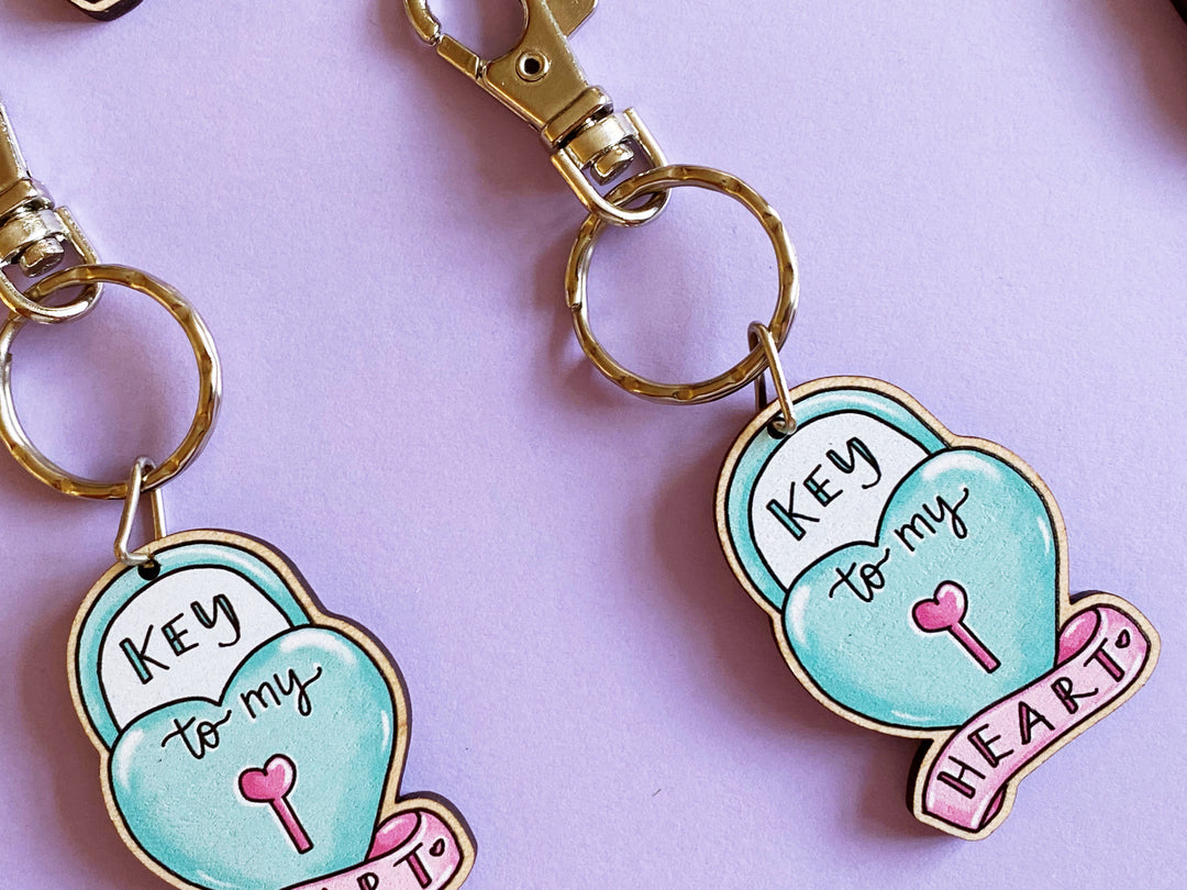 Key to my Heart Wooden Keyring