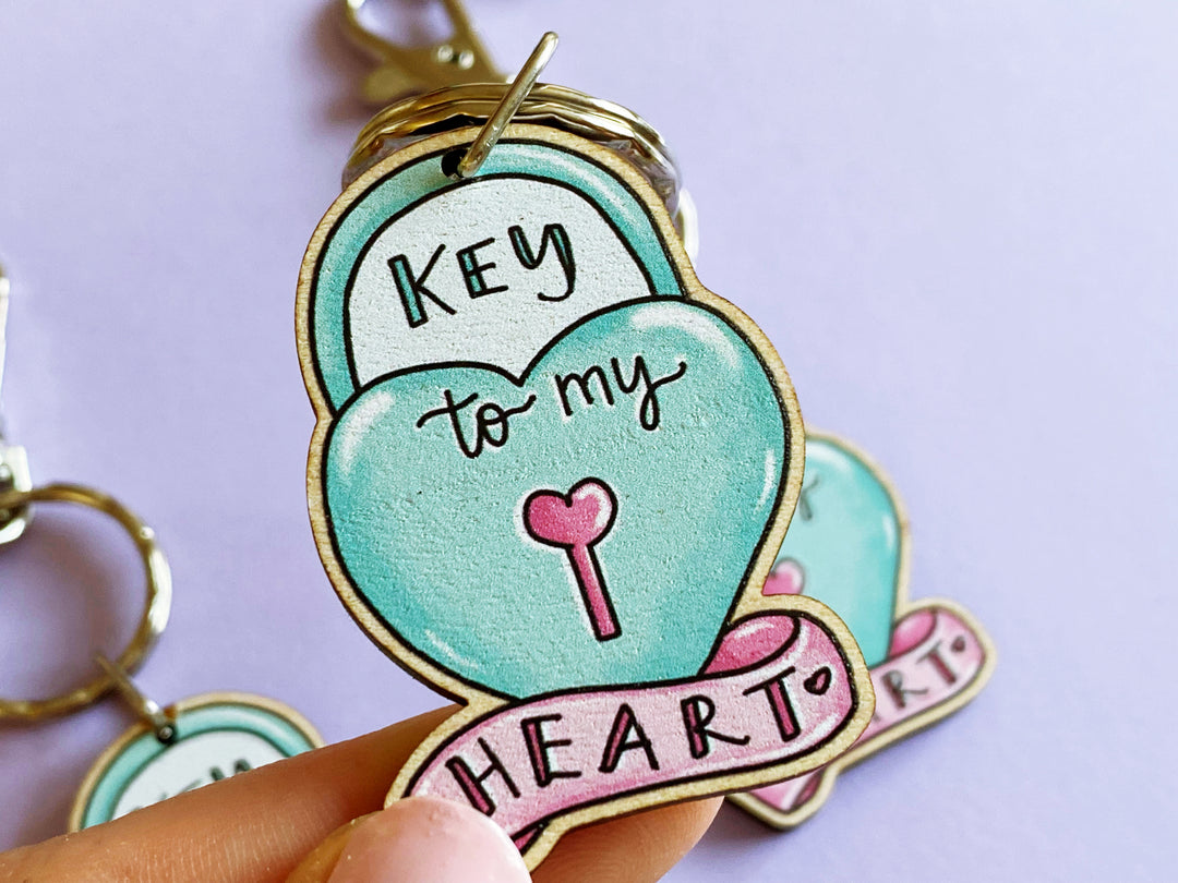 Key to my Heart Wooden Keyring