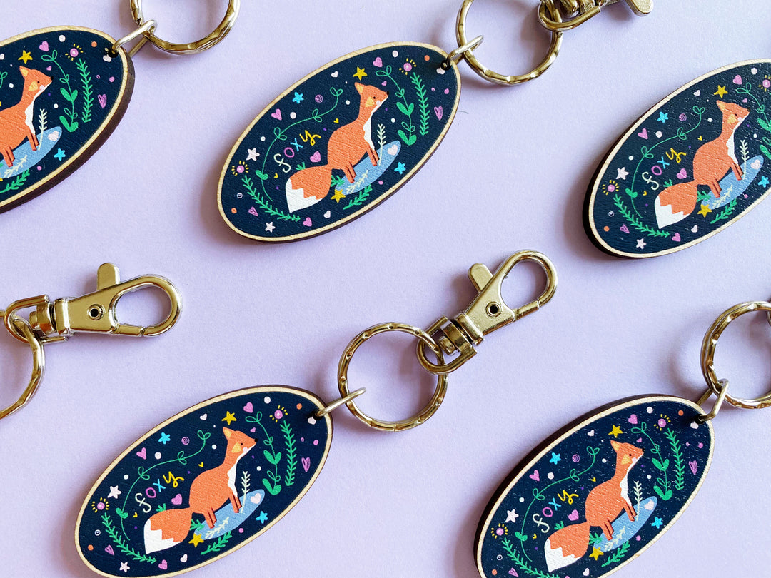 Foxy Fox Wooden Keyring