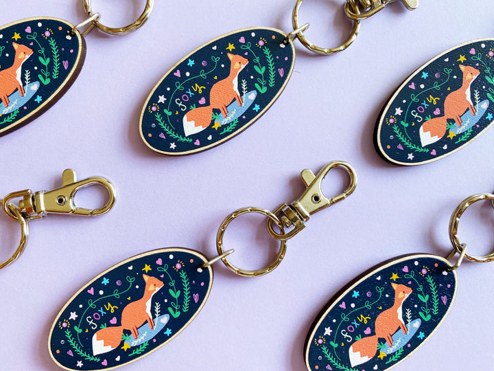 Foxy Fox Wooden Keyring