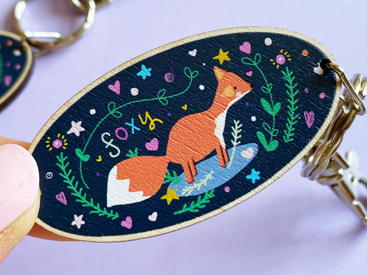 Foxy Fox Wooden Keyring