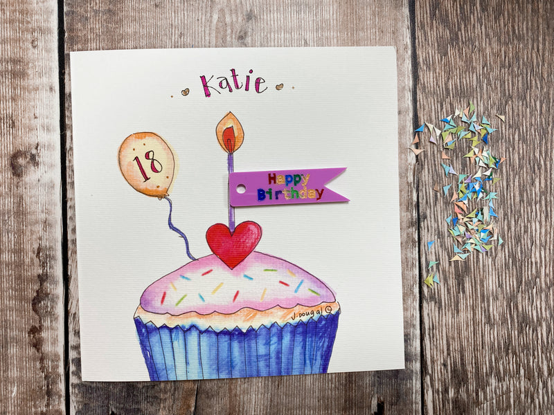 "Happy Birthday Cupcake" Laser embellished Card - Personalised