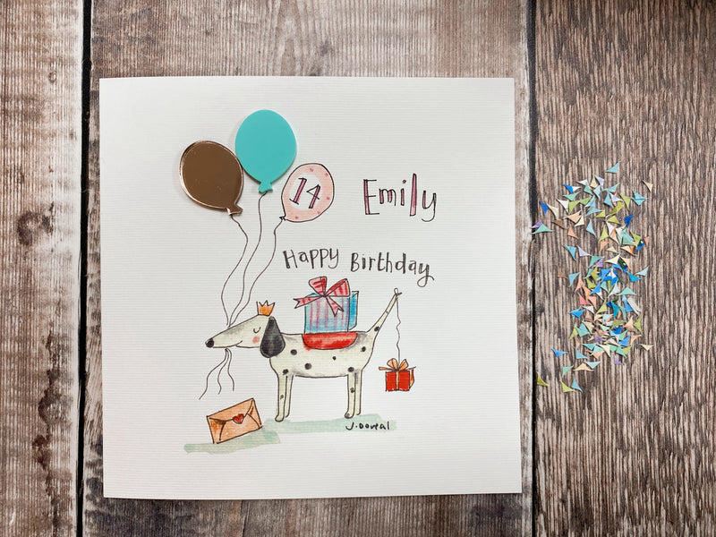 "Happy Birthday Dog" Laser embellished Card - Personalised