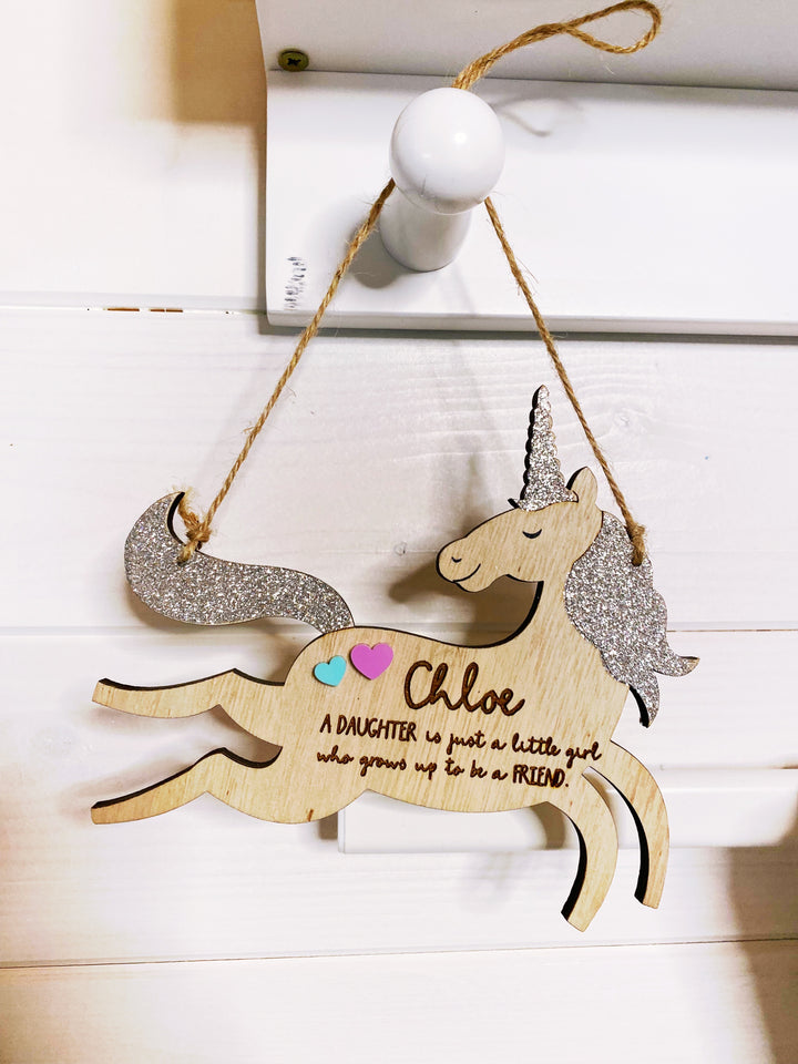 Personalised Engraved Wooden Hanging Unicorn