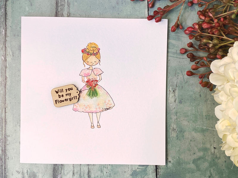 Will you be my Flower Girl Laser embellished Card - Personalised