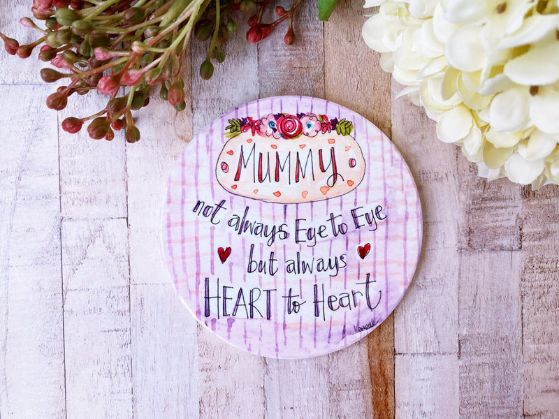 Mummy, always heart to heart Round Ceramic Coaster