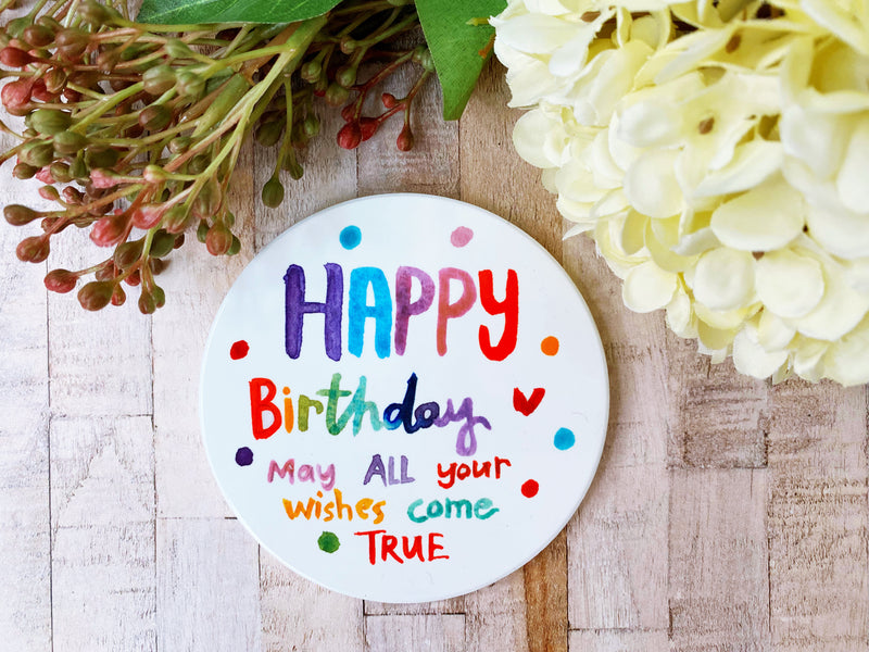 Happy Birthday Round Ceramic Coaster