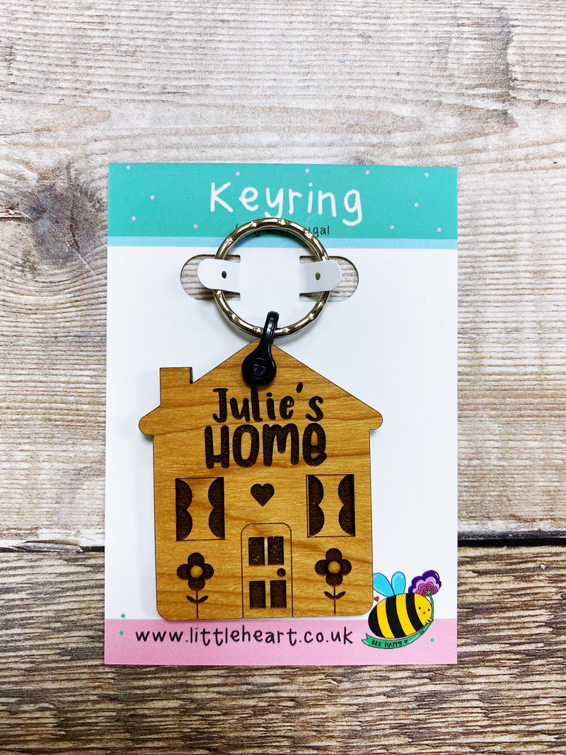 Personalised HOME Wooden Keyring