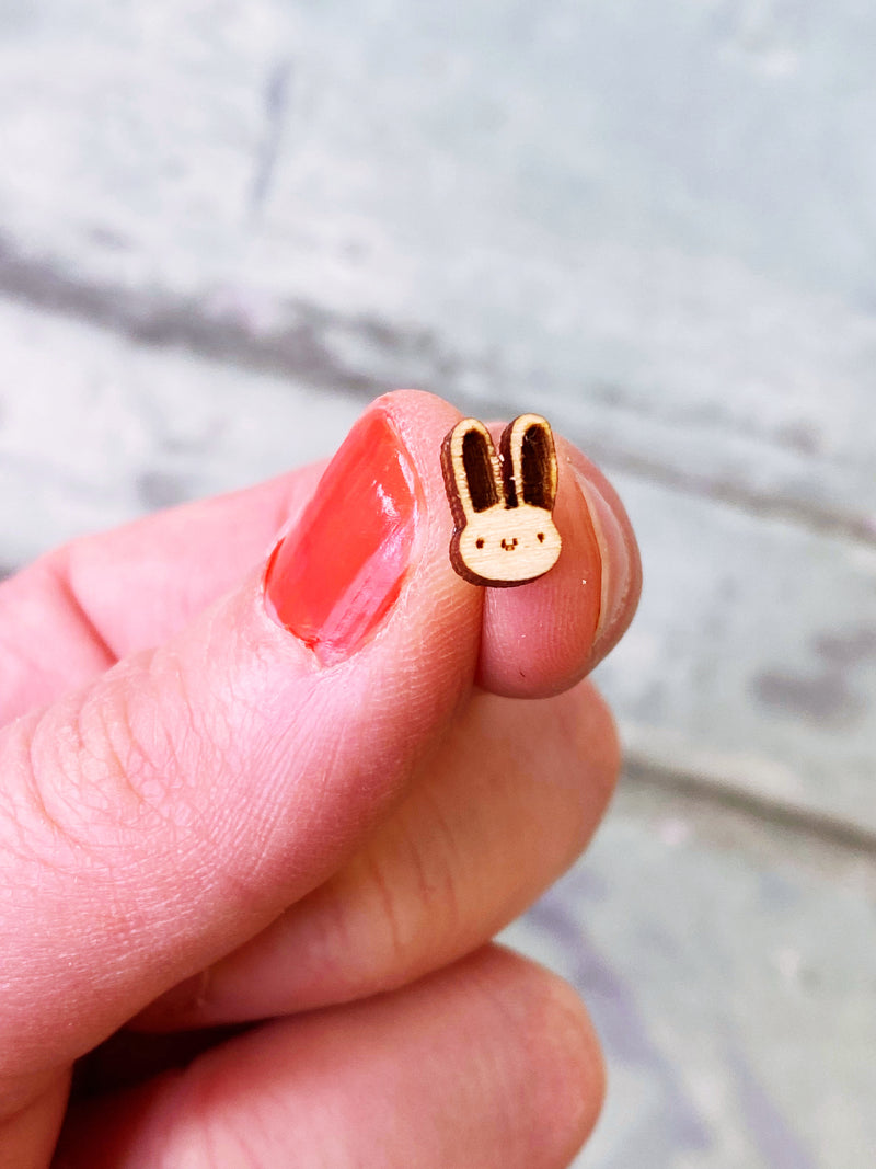 Tiny Wooden Bunny Earrings Hypoallergenic