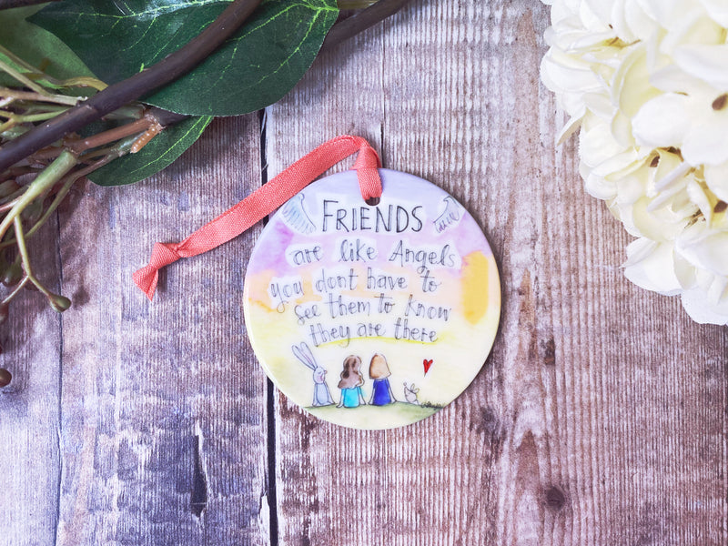 Friends are like Angels Little Ceramic Hanging Circle