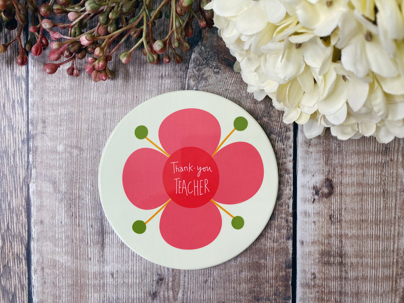Thank you Teacher flower Round Ceramic Coaster