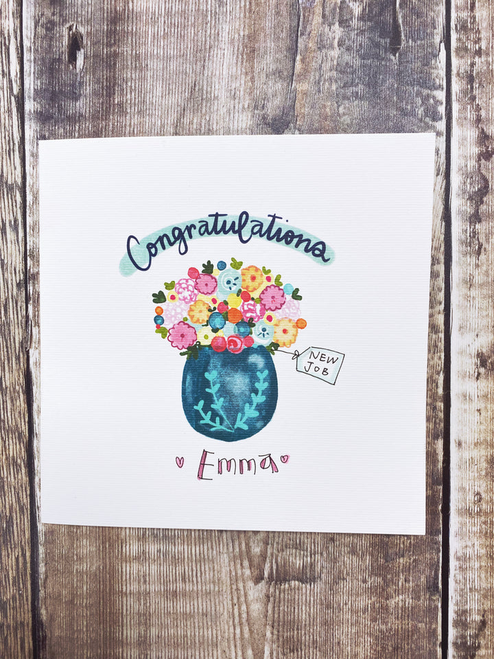 Congratulations Vase of Flowers Text Card- Personalised