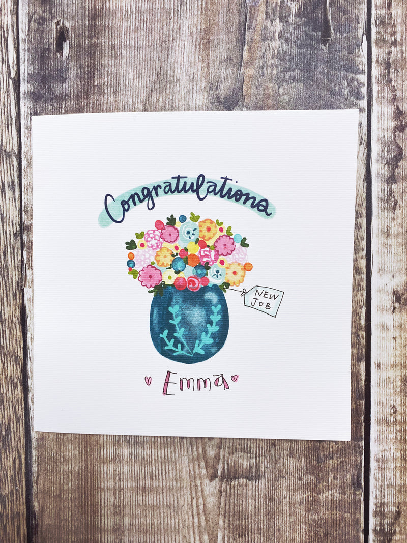 Congratulations Vase of Flowers Text Card- Personalised